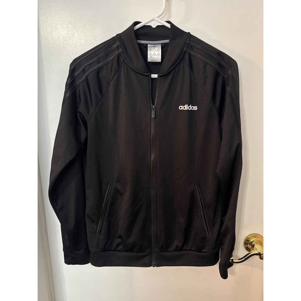 Adidas Mens Black Track Jacket Full Zip Three Stripe Bomber Small